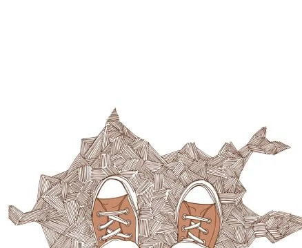 Retro colors sneakers doodle. View from above. Stock Illustration