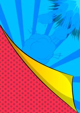 Retro comic background with turning paper corner. Rays and halftone dots, car Stock Illustration