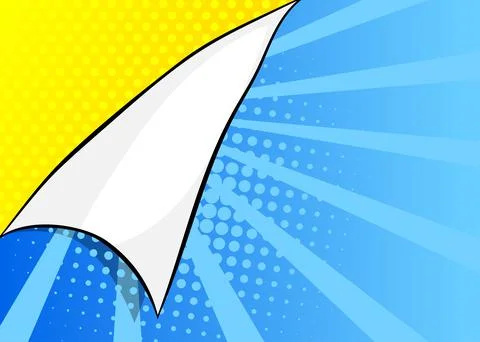 Retro comic background with turning paper corner. Rays and halftone dots, car Stock Illustration