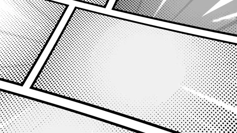 Retro comic book layout animation with halftone dots and speed lines. 스톡 동영상 344776405