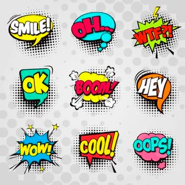 Retro comic bubble speech set Stock Illustration