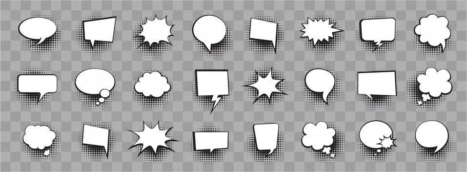 Retro comic bubbles set with halftone shadows on white background. Vector Stock Illustration