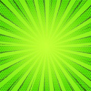 Retro comic green rays background raster gradient halftone, stock vector illu Stock Illustration