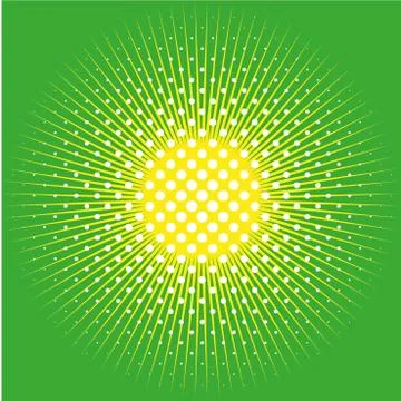 Retro comic pop background dotted halftone design and sun on green Stock Illustration