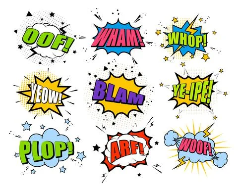 Retro comic speech bubble set with template phrase Stock Illustration