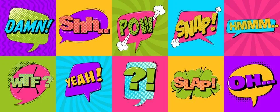 Retro comic speech bubble in trendy pop art style. Stock Illustration