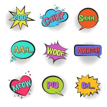 Retro comic speech bubbles with animal sounds Stock Illustration