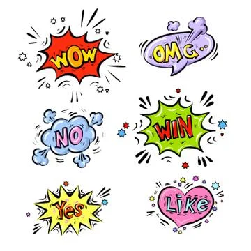 Retro comic speech bubbles set with colorful shadows on white background Illustrazione stock