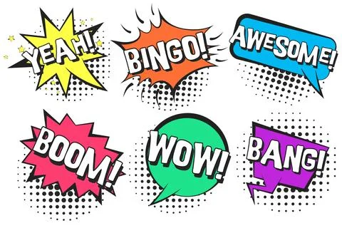 Retro comic speech bubbles with YEAH, BANG, WOW Stock Illustration