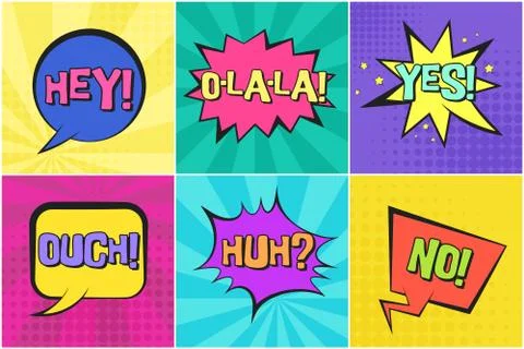 Retro comic speech bubbles with YES, NO, HEY Stock Illustration