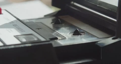 Retro Compact Cassette Player Operating in Fast Rewind Mode Stock Footage 344348940