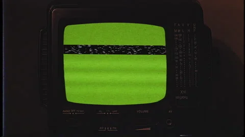 Retro Compact TV Green Screen Statics Monochrome Zoom In Vintage Television Stock Footage 253284352