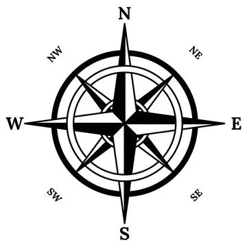 Retro compass icon. Hand drawn wind rose. Old vector design element for marine Stock Illustration