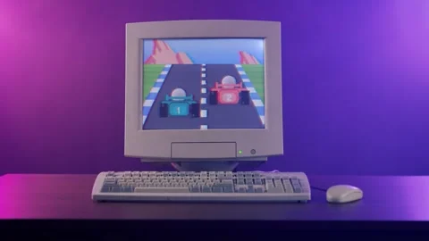 Retro Computer 8-Bit Video Game on Monitor Stock Footage 281287393