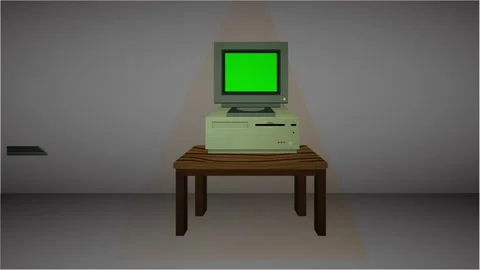 Retro Computer Animation. Work From Home Concept with Green Screen and AI Theme Stock Footage 318484276