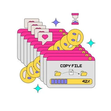 Retro computer chat screen print concept. Cute old desktop messenger interface Stock Illustration