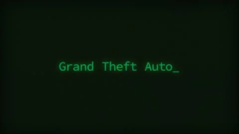 Retro Computer Coding Text Animation Typing Grand Theft Auto, CRT Monitor Sty Stock Footage 230724135