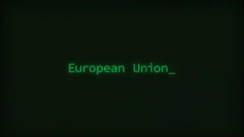 Retro Computer Coding Text Animation Typing European Union, CRT Monitor Style Stock Footage 231001964