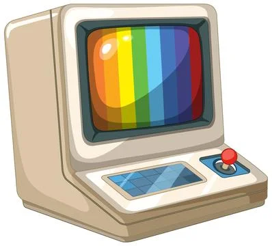 Retro Computer with Colorful Display Stock Illustration