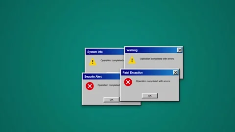 Retro Computer Error Pop Up Windows Simulating System Failure with Warnings.. Видео 347347570