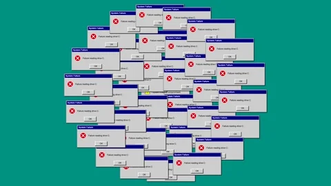 Retro computer error windows multiplying on a green screen Stock Footage 346806499