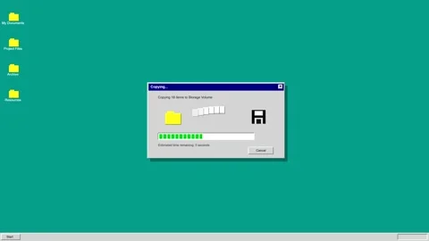 Retro computer file copy progress bar loading animation Stock Footage 346926387
