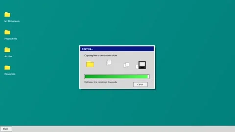 Retro computer file transfer progress bar animation Stock Footage 347390814