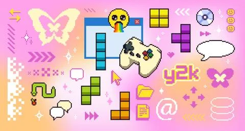 Retro computer game icons on y2k desktop Illustrazione stock