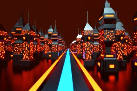 Retro Computer game Space city Illustrazione stock