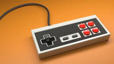 Retro computer gaming controller joystick on a orange background Stock Illustration