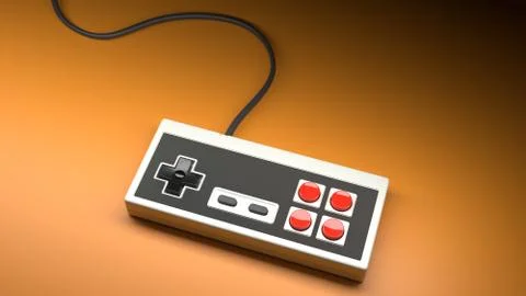 Retro computer gaming controller joystick on a orange background Stockillustratie