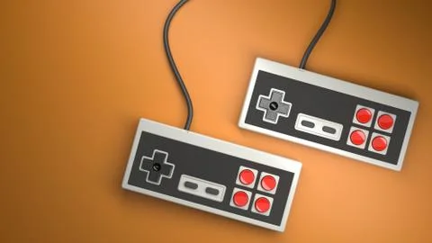 Retro computer gaming controller joystick on a orange background Stock Illustration