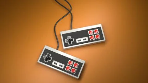 Retro computer gaming controller joystick on a orange background Stock Illustration