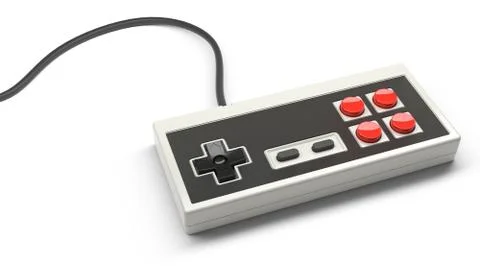 Retro computer gaming controller joystick on a white background Stock Illustration