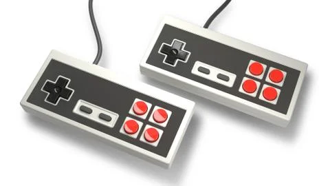 Retro computer gaming controller joystick on a white background Illustrazione stock