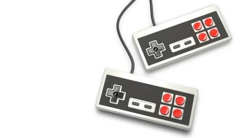 Retro computer gaming controller joystick on a white background Illustrazione stock