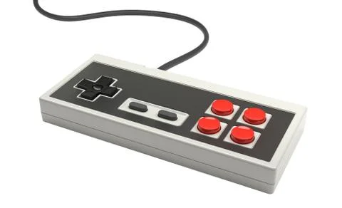 Retro computer gaming controller joystick on a white background Illustrazione stock