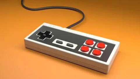 Retro computer gaming controller joystick on a orange background Illustrazione stock