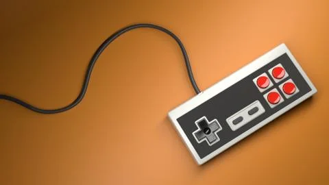 Retro computer gaming controller joystick on a orange background Illustrazione stock