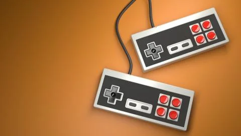 Retro computer gaming controller joystick on a orange background Stock Illustration