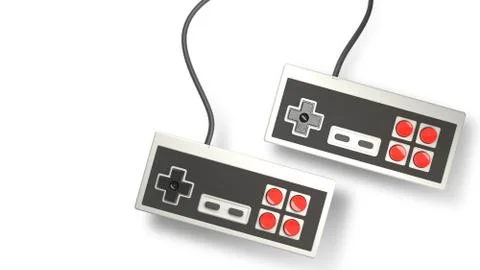 Retro computer gaming controller joystick on a white background Illustrazione stock