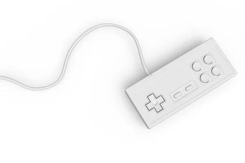 Retro computer gaming controller joystick on monochrome white background. Stock Illustration