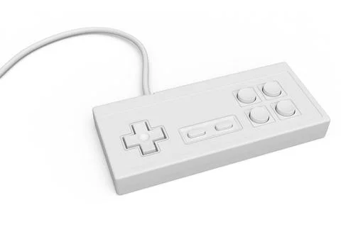 Retro computer gaming controller joystick on monochrome white background. Stock Illustration