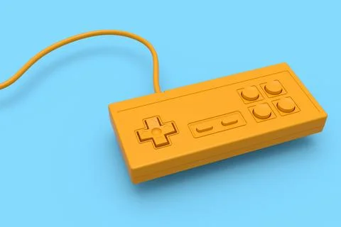 Retro computer gaming controller joystick on monochrome blue background. Stock Illustration