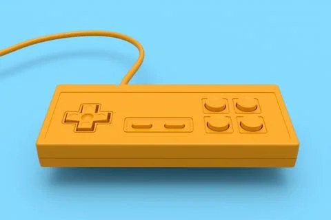 Retro computer gaming controller joystick on monochrome blue background. Illustrazione stock