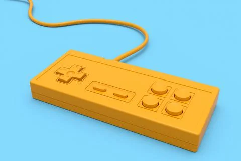 Retro computer gaming controller joystick on monochrome blue background. Illustrazione stock