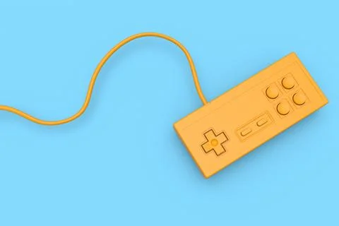 Retro computer gaming controller joystick on monochrome blue background. Stock Illustration