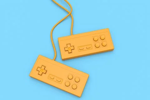 Retro computer gaming controller joystick on monochrome blue background. Illustrazione stock