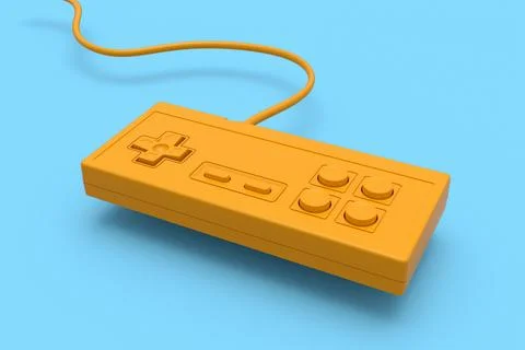 Retro computer gaming controller joystick on monochrome blue background. Stock Illustration