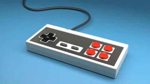 Retro computer gaming controller joystick on a blue background Stock Photos